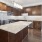 a kitchen with wooden cabinets